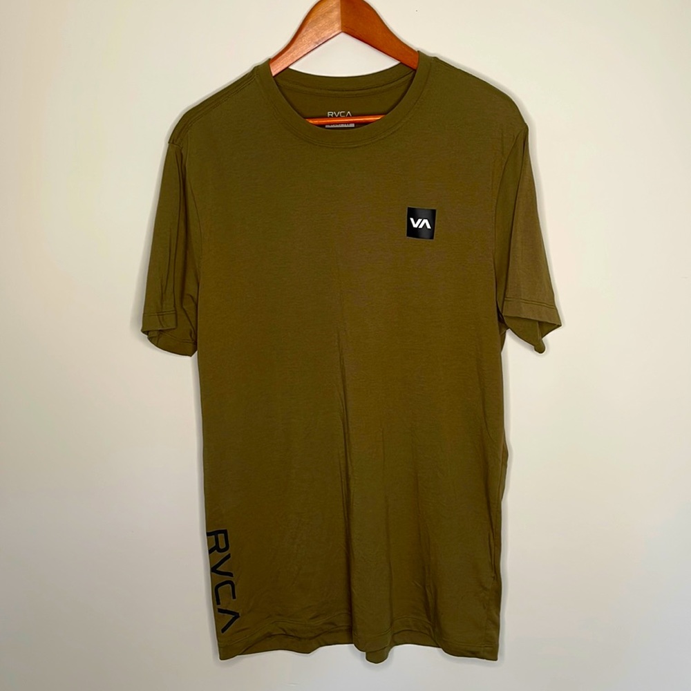 RVCA Olive Green Short Sleeve Tee with Black Logo